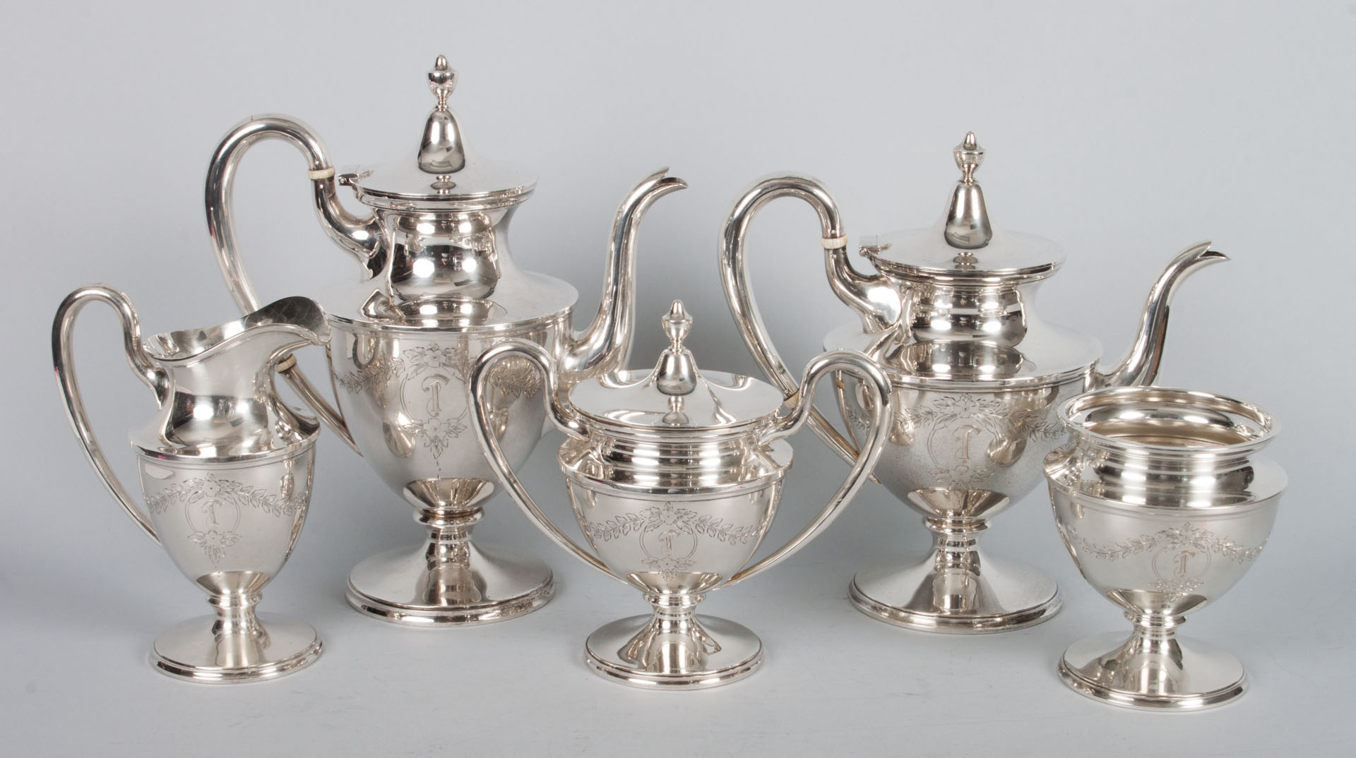 Appraisal: Stieff engraved sterling silver coffee tea service including coffee pot