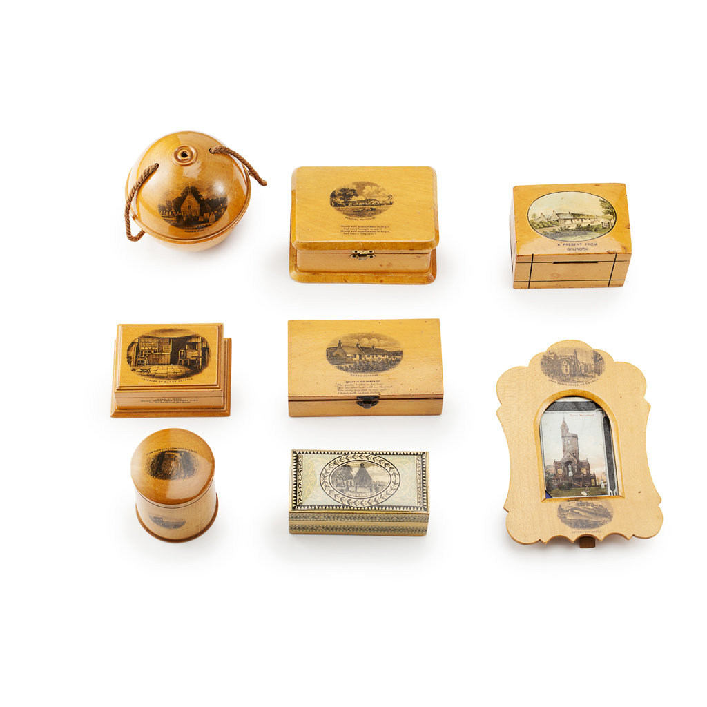 Appraisal: A GROUP OF MAUCHLINE WARE NOVELTY ITEMS LATE TH CENTURY