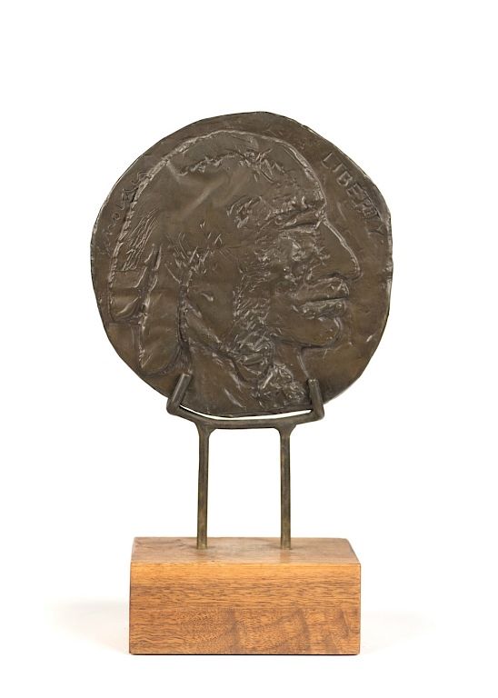 Appraisal: Fritz Scholder Wooden Nickel FRITZ SCHOLDER - Wooden Nickel bronze