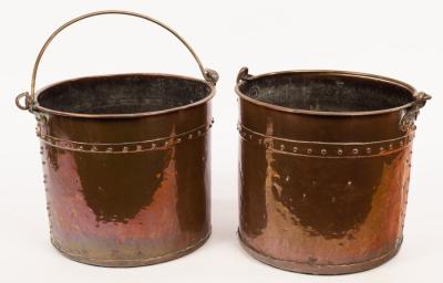 Appraisal: A matched pair of copper coal pails each with a