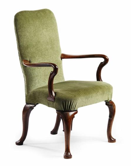 Appraisal: A George II walnut elbow chair back and seat upholstered