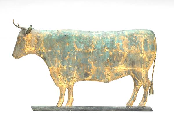 Appraisal: A patinated gilt copper cow weathervane New England late th