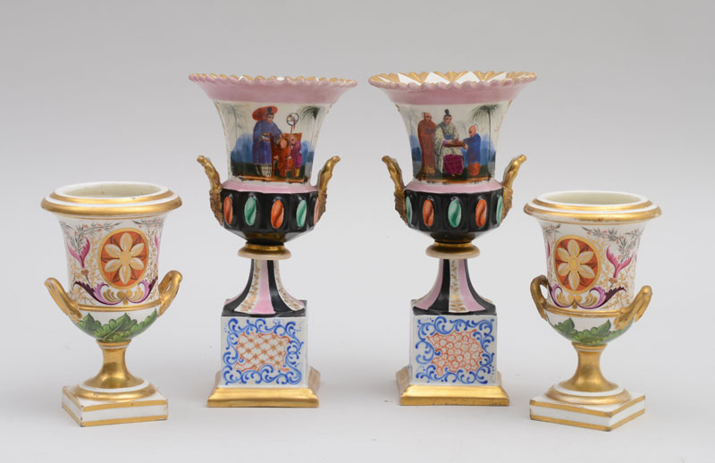 Appraisal: PAIR OF PARIS PORCELAIN URNS AND A PAIR OF ENGLISH