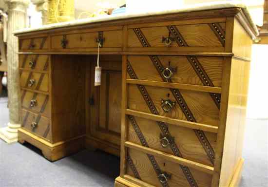 Appraisal: A Victorian Aesthetic inlaid ash pedestal desk with marble top