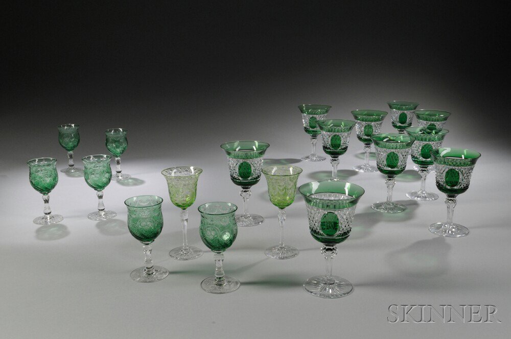 Appraisal: Twenty-four Green Glass Vessels including a miniature green cut-to-clear vase