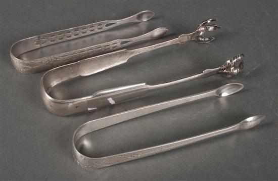 Appraisal: Three English or American sterling or coin silver sugar tongs