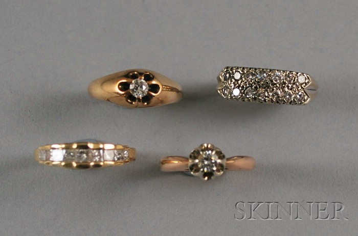 Appraisal: Four kt Gold and Diamond Rings two floriform solitaire rings