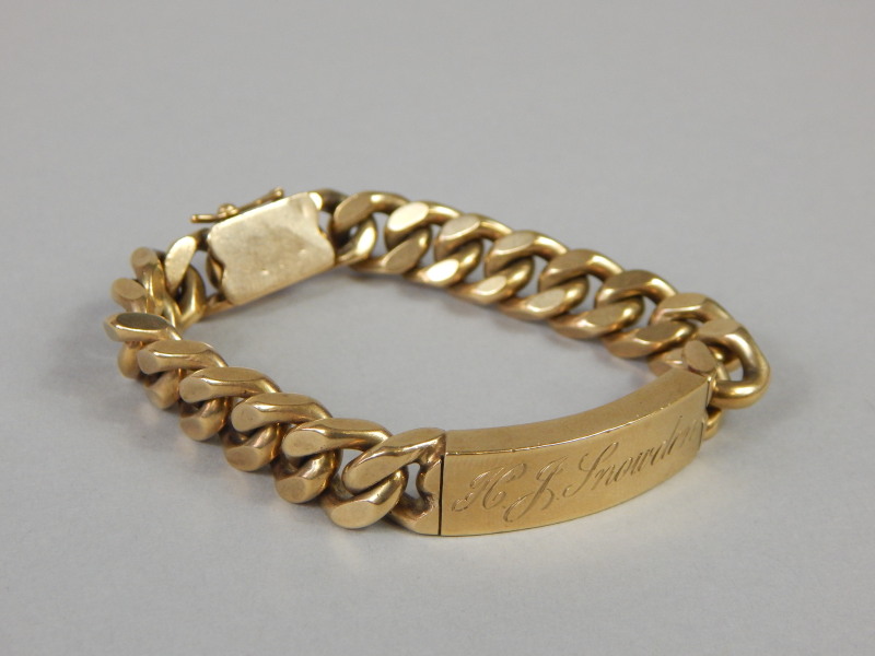 Appraisal: A ct gold identity bracelet bearing name H J Snowden