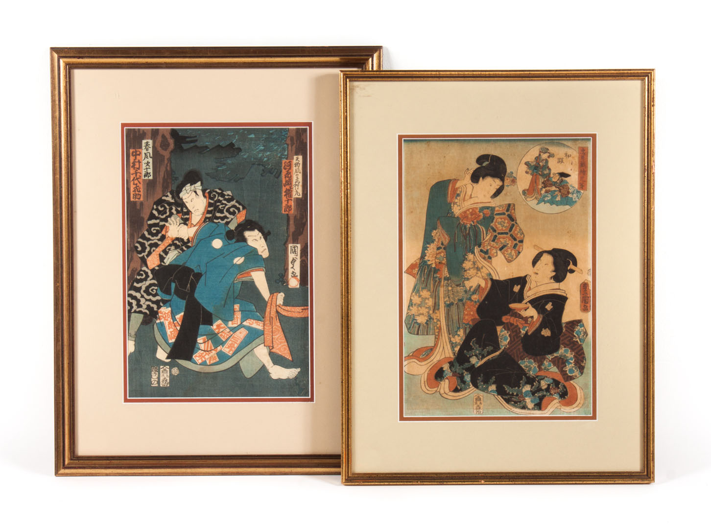 Appraisal: Kunisada Two framed color woodblock prints Utagawa Kunisada Japanese -