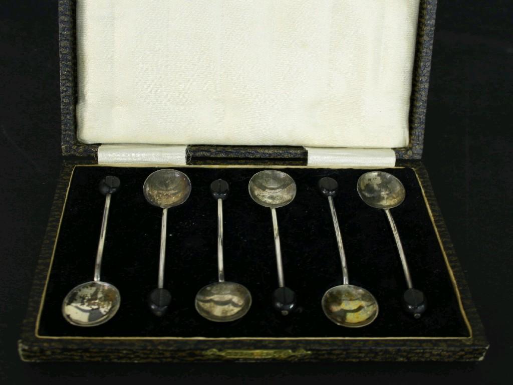 Appraisal: Set of six Art Deco silver cased coffee bean spoons