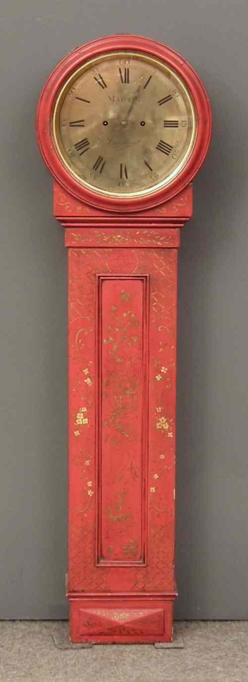 Appraisal: A red japanned cased ''Tavern'' clock of th Century design