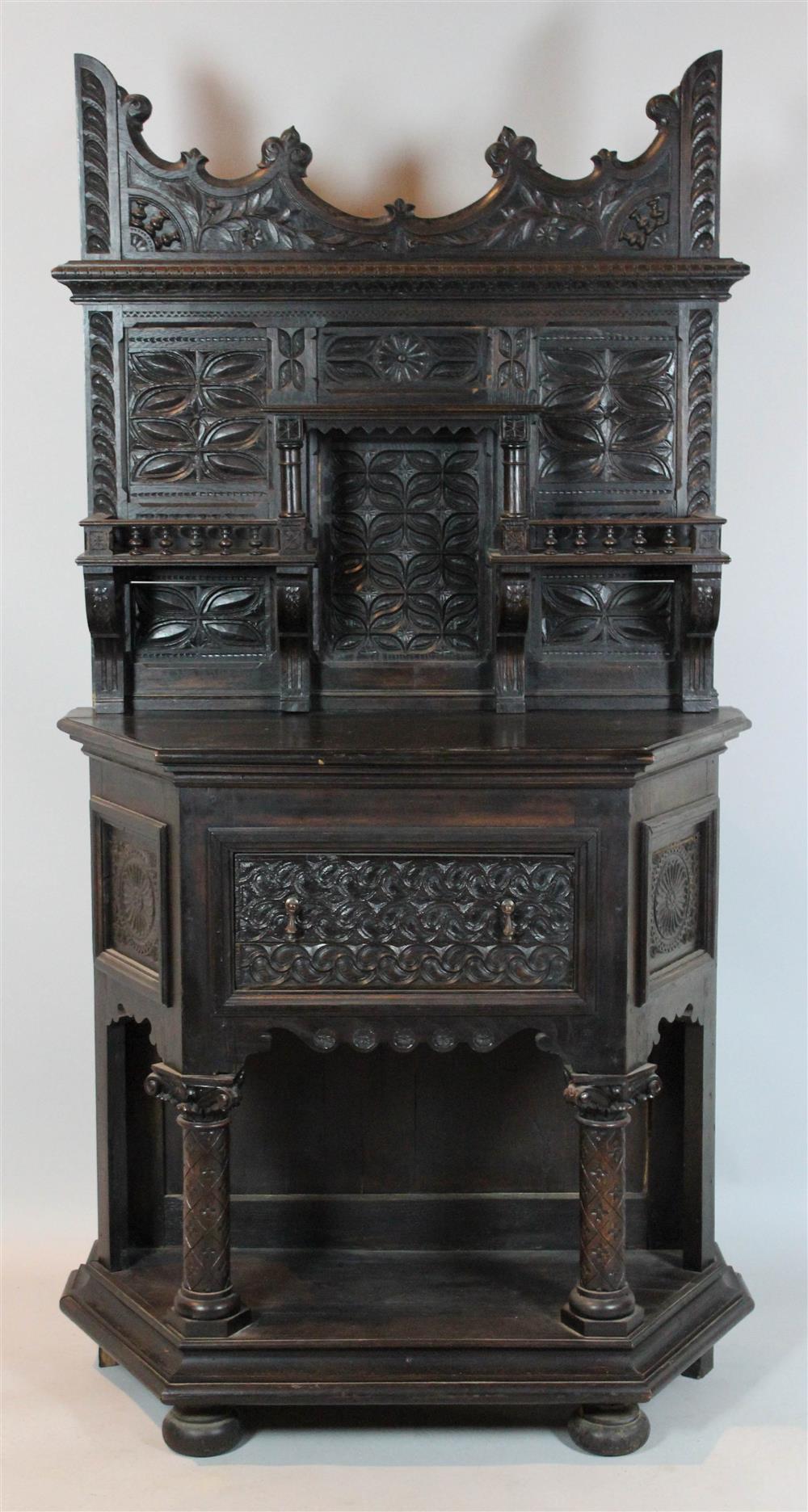 Appraisal: ENGLISH BAROQUE CARVED OAK HALL CABINET h w d in