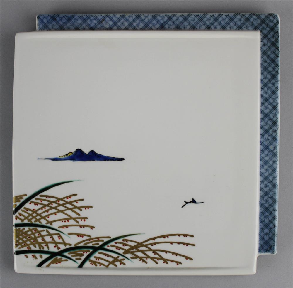 Appraisal: JAPANESE KUTANI MUKOZUKE CAKE DISH SIGNED SO IN UNDERGLAZE BLUE