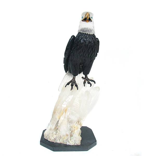 Appraisal: Obsidian and Rock Crystal Carving of a Bald Eagle by