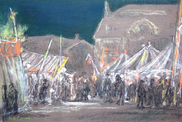 Appraisal: H E PETMANA street market at night time signed pastels