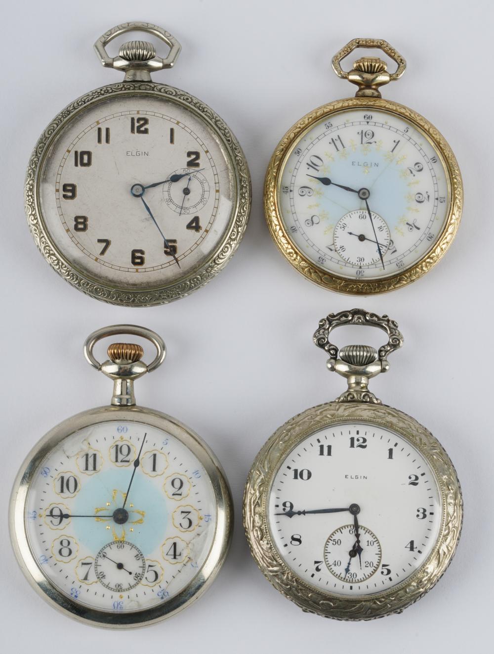 Appraisal: FOUR ELGIN POCKET WATCHES E N W Co base metal