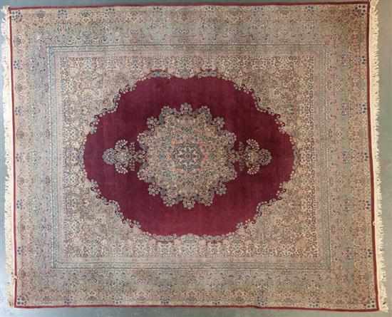 Appraisal: Kerman medallion carpet Iran circa x Estimate - Spots artificial