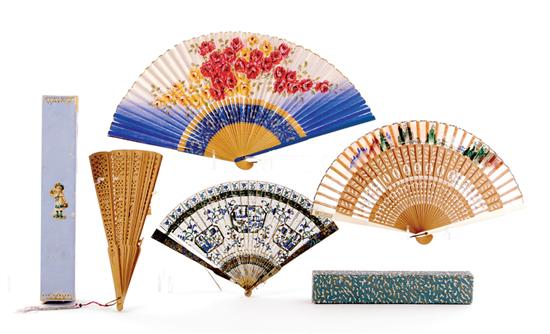 Appraisal: Collection of Asian carved and painted fans circa painted paper