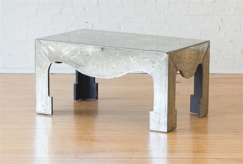 Appraisal: CHINOISERIE STYLE DISTRESSED MIRRORED LOW TABLE x x in Estimate