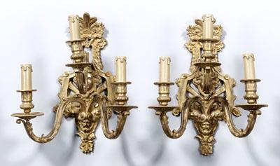 Appraisal: Pair bronze Louis XV style sconces finely gilt each with