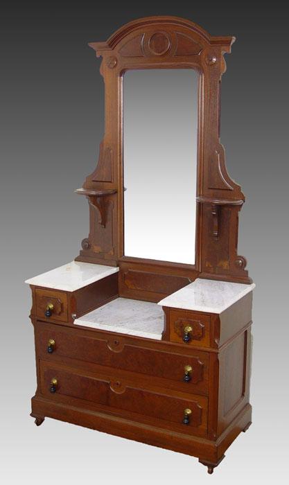 Appraisal: VICTORIAN DROP CENTER MARBLE TOP DRESSER WITH MIRROR FT tall