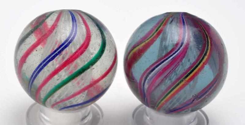 Appraisal: Lot of Large White Latticino Swirl Marbles Description Smaller marble