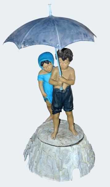 Appraisal: Painted Metal Boy Girl Water Fountain Condition Excellent Size Approx