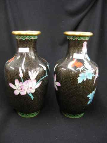 Appraisal: Pair of Chinese Cloisonne Vases rich floral on black ''