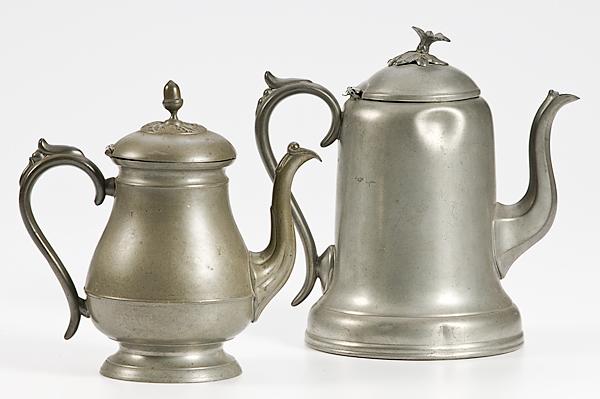 Appraisal: CINCINNATI PEWTER COFFEEPOTS Late th century One with floral finial