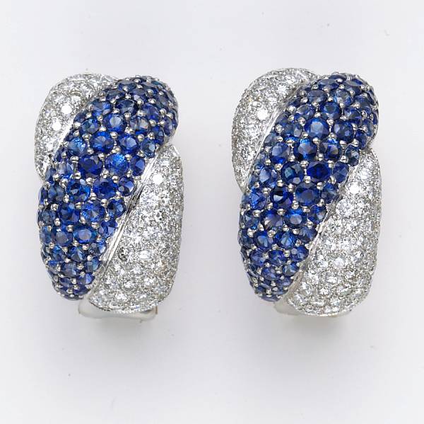 Appraisal: A pair of sapphire diamond and eighteen karat white gold