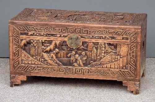 Appraisal: A th Century Chinese camphor wood blanket chest carved with