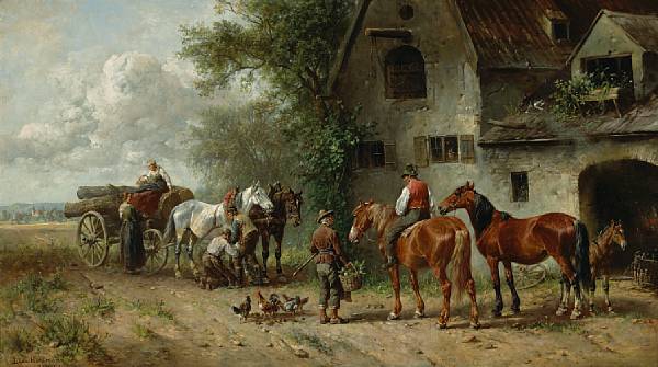 Appraisal: Ludwig Hartmann German - At the blacksmith's shop signed and