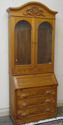 Appraisal: Late Victorian Bookcase-Secretary two-piece ash with burl drawer and desk