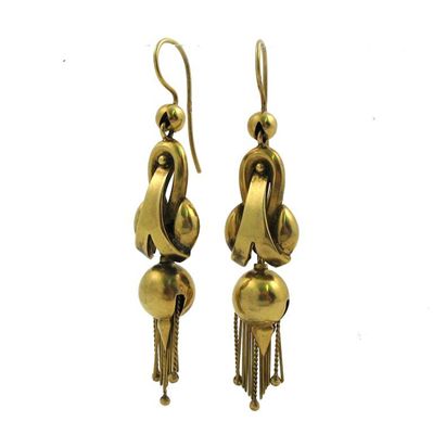 Appraisal: A pair of ct gold Etruscan revival style drop earrings