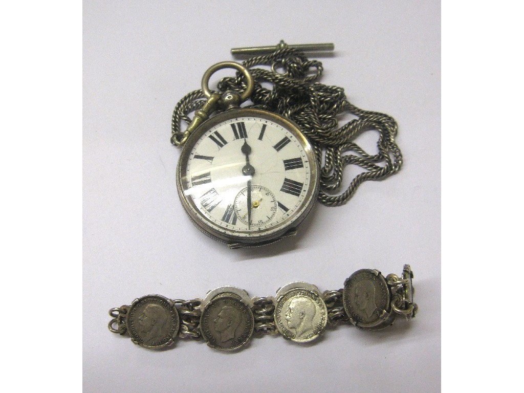 Appraisal: Lot comprising silver fob watch with watch chain and a