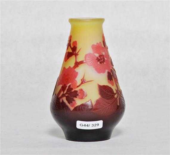 Appraisal: GALL MILE VASE circa Acid-etched yellow glass with red overlay