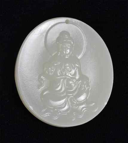 Appraisal: Chinese Carved White Jade Quan Yin PendantA finely carved and