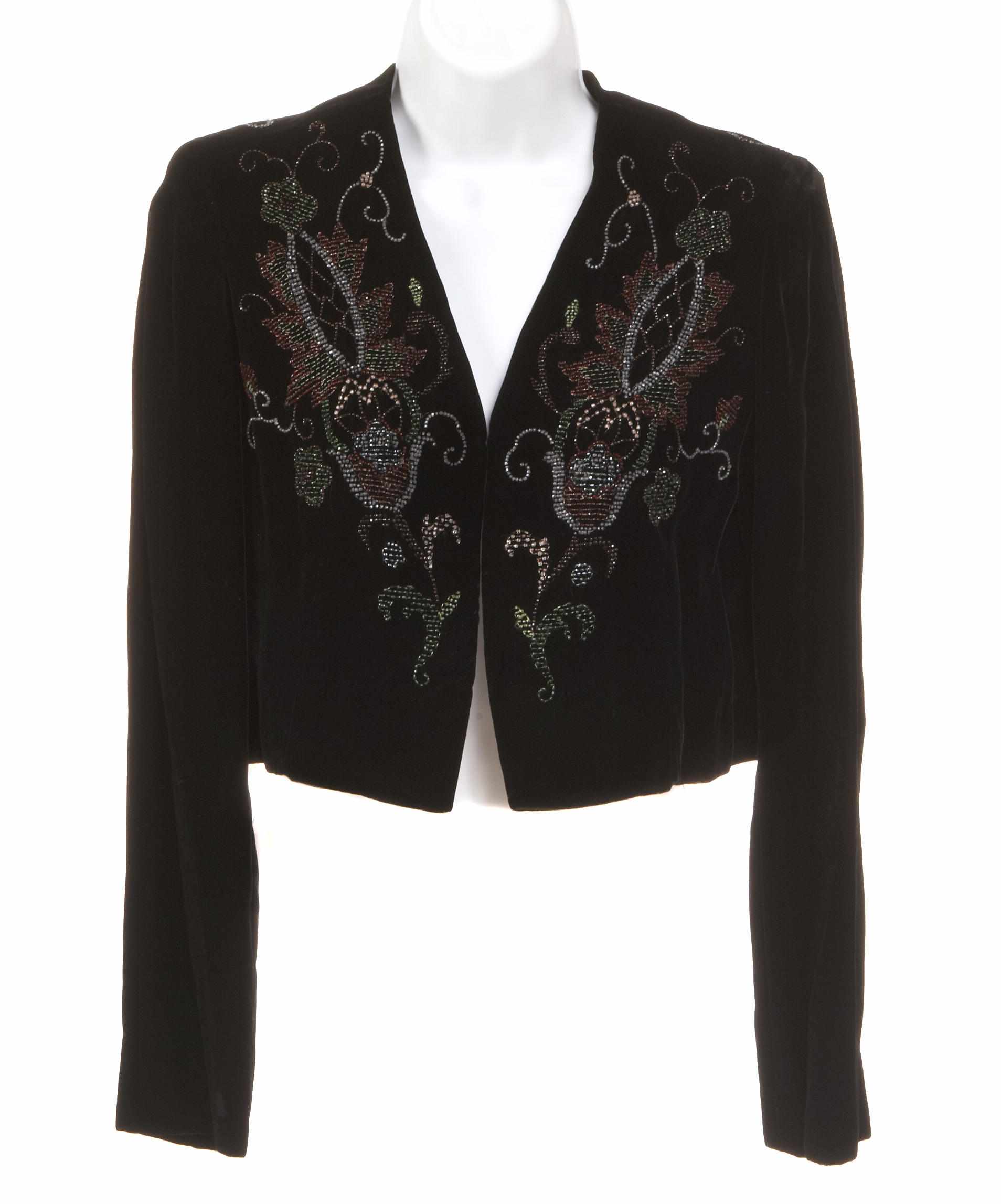 Appraisal: A Givenchy black beaded velvet bolero jacket no size labeltogether