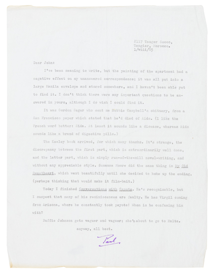 Appraisal: BOWLES PAUL Two Typed Letters Signed Paul to Dear John