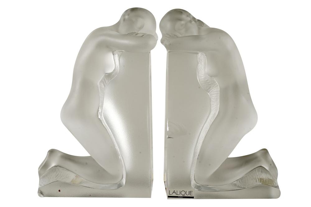 Appraisal: PAIR OF LALIQUE GLASS FIGURAL BOOKENDSsigned Lalique France and with