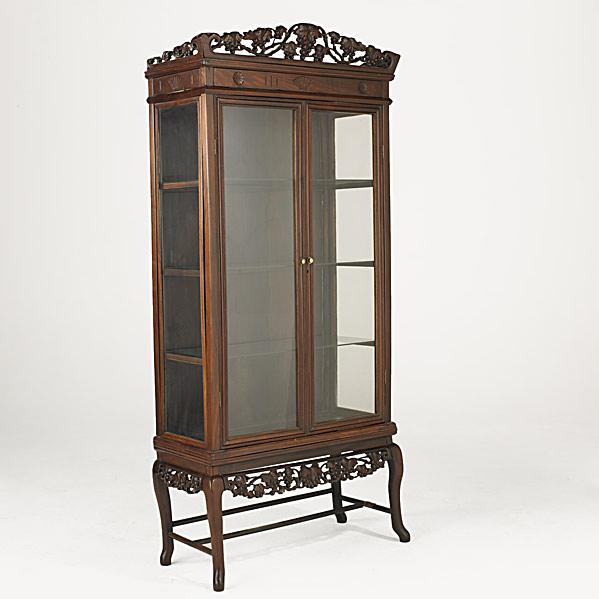 Appraisal: ASIAN CHINA CABINETMahogany two door cabriole legs glass shelves th