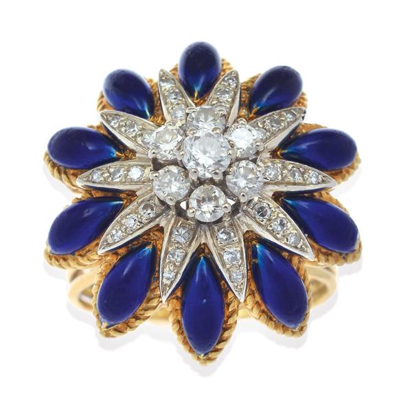 Appraisal: AN ENAMEL AND DIAMOND RING BY CORLETTO The stylised flower