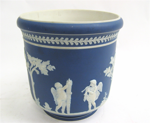 Appraisal: BLUE JASPERWARE JARDINIERE attributed to Wedgwood having white classical figures