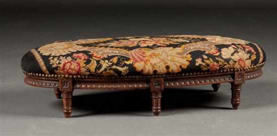 Appraisal: Louis XVI style walnut needlepoint upholstered foot stool six-legged stool