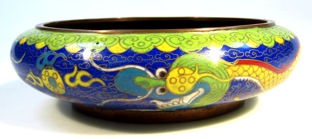 Appraisal: A thC Chinese Cloisonne bowl of compressed circular outline polychrome