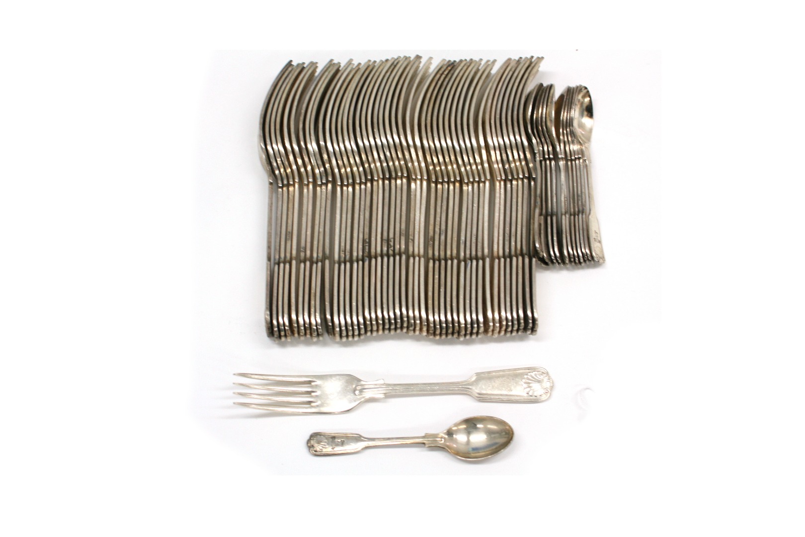 Appraisal: A part canteen of electroplate fiddle thread and shell flatware