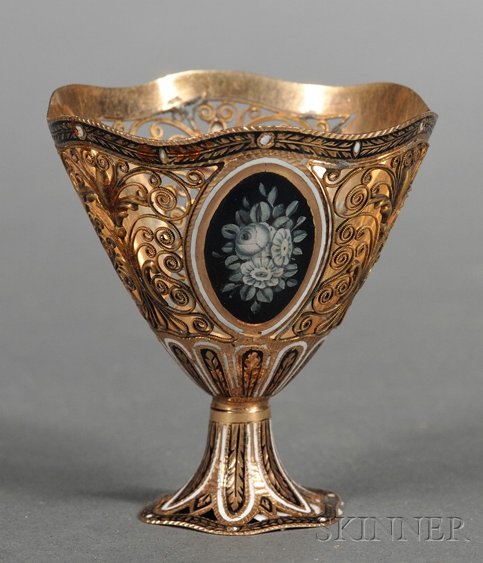 Appraisal: Continental Gold and Enamel Egg Cup late th century conical