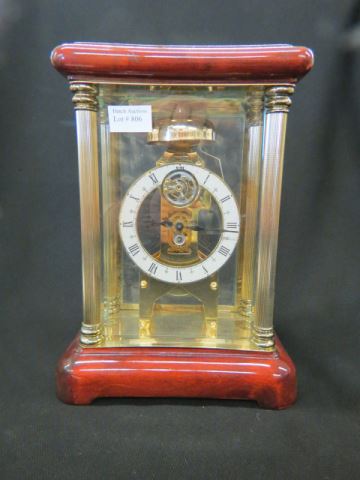 Appraisal: Crystal Regulator Type Skeleton Clock with chime beveled base with