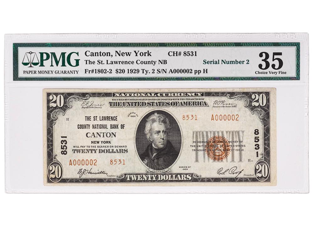 Appraisal: NOTE CANTON NEW YORK LOW SERIAL NUMBER note from The