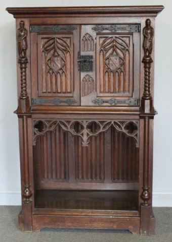 Appraisal: Gothic Style Figural Carved Oak Cabinet From a New Rochelle